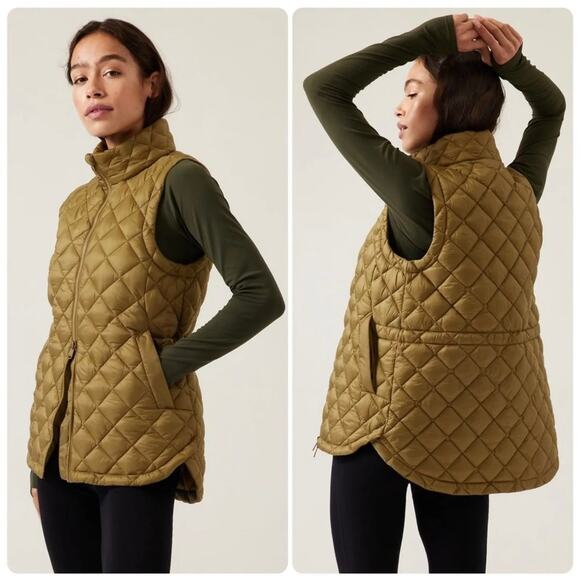 Athleta Whisper Featherless Puffer Vest Quilted Acacia Olive Water Repellent 2X - Picture 1 of 8